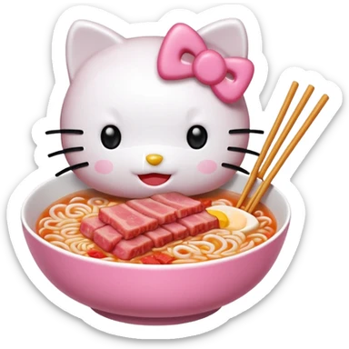 Hello kitty eating SPAM ramen sticker