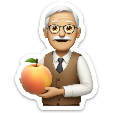 tan old man holding peach and clipboard sticker
