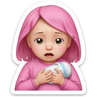 a portrait of crying baby girl, wearing pink clothes sticker