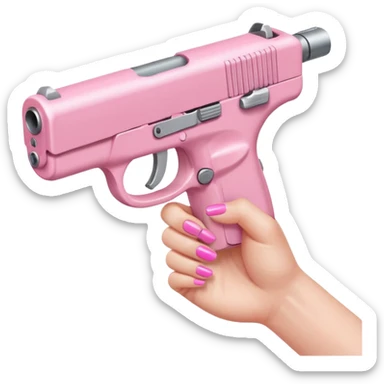 feminine hand with pink nails holding a small pink handgun sticker