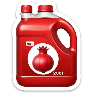 A Pomegranate and a 20 liter plastic container of used or burnt cooking oil with the brand name of راد روغن sticker