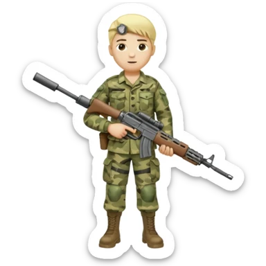 Full body of a Blonde army man holding service weapon and wearing camo uniform  sticker