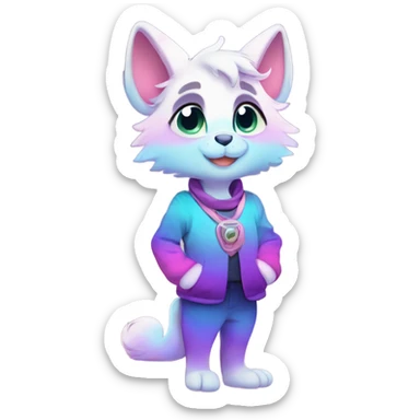 Adorable innocent cute gradient-Sparkle-nebula-fursona anthropomorphic furry, full body sticker