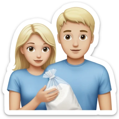 Blonde guy and blonde girl sharing a plastic bag of white powder sticker