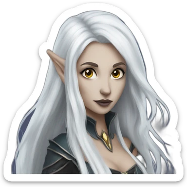 Dark elf sorceress with white long hair sticker