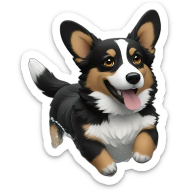 Black corgi swims into water sticker