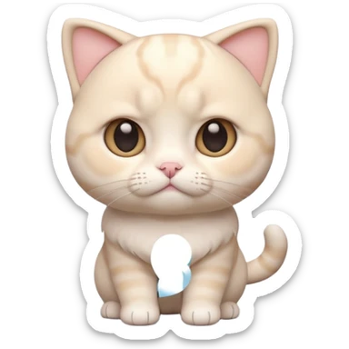 A 3D cartoon cream-white Scottish Fold cat with folded ears, soft round cheeks, pastel lighting, cinematic 3D Memoji style. full body or half body. sticker