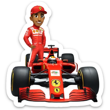 Lewis hamilton with ferrari f1 team  sticker