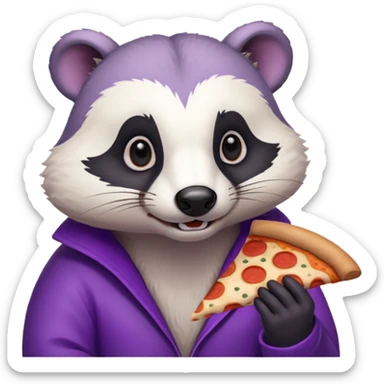 badger eating pizza purple and white sticker