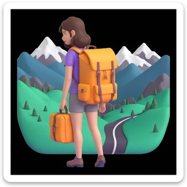 portrait of girl back packing mountains in background, close up pose sticker