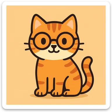 flat toon style cat with glasses sticker