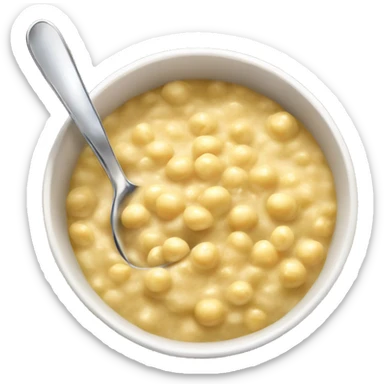 Yellow pea porridge in a bowl with a spoon - realism sticker