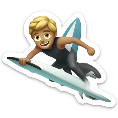 Person surfing with sharks next to it  sticker