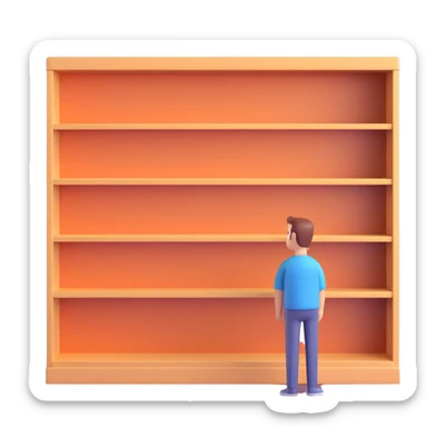 man looking at empty shelf in the kitchen sticker