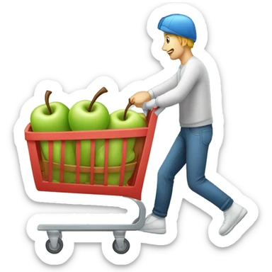 Shooping cart driven by guy inside apple sticker