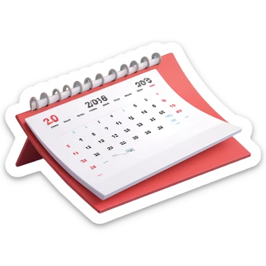 3D calendar, desk style, spiral binding, shadowed pages, clean look sticker