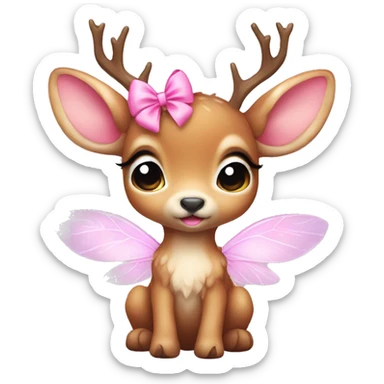 baby deer with fairy wings and a pink bow around its neck  sticker