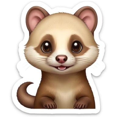 Cinematic Cute sable ferret Portrait Emoji, Head tilted playfully, with an elongated, flexible body and a characteristically curious expression, featuring a short, pointed snout, bright, sparkling eyes, and soft fur in warm brown and cream tones, Simplified yet irresistibly adorable features, highly detailed, glowing with a warm, friendly glow, high shine, affectionate and lively, stylized with a touch of whimsical mischief, soft glowing outline, capturing the essence of a fun-loving and mischievous sable ferret that feels like it could scamper straight into your heart! sticker