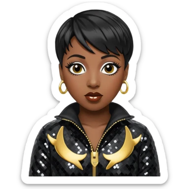 Missy Elliott with short black hair, black sequin outfit sticker