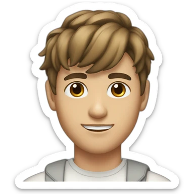 18 years old boy with brown eyes a hairs with modern mullet haircut and earring in left ear sticker