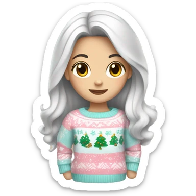 White girl with black hair wearing a Pastel Christmas sweater sticker