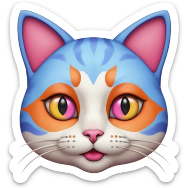 cat with exaggerated makeup portrait, head and shoulders only, heavy colorful eyeshadow, bold lipstick, dramatic blush, funny glamorous expression, cute 3D cartoon, mobile game icon style, clean background, no text, no watermark sticker