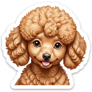 Cinematic Comical Apricot Poodle Portrait Emoji, Head tilted dramatically with an exaggeratedly amused expression, featuring a glossy, curly apricot Fur with a vibrant sheen, wide, expressive warm eyes filled with playful disbelief, Simplified yet hilariously expressive features, highly detailed, glowing with a slightly sassy glow, high shine, dramatic yet playful, stylized with an air of cheeky mischief, bright and endearing, soft glowing outline, capturing the essence of a spirited and over-the-top companion, so meme-worthy it feels like it could side-eye its way into internet fame instantly! sticker