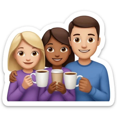 two parents and a child with coffee mugs sticker