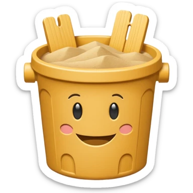 Bucket-shaped sand castle, made with an upside-down pail mold sticker