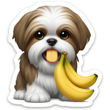Shih tzu with a toy banana in his mouth sticker