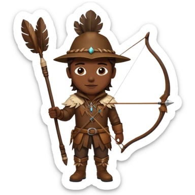 The classic hunter figure carrying a bow and arrow, dressed in brown with decorations made of feathers or bone teeth sticker