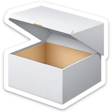 A simple, minimalist open box with a subtle shadow underneath, symbolizing an empty space ready to be filled. The design is flat, modern, and uncluttered, perfect for an empty state UI. sticker