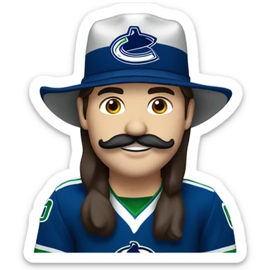 handsome brunette vancouver Canucks fan with moustache and hat sticker