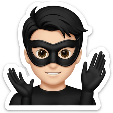 A boy in a sleek black mask, playful eyes showing as he strikes a dramatic pose. sticker