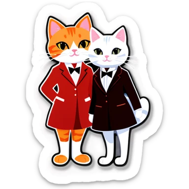 Orange cat in suits and white female cat in red night dress sticker