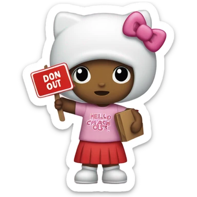 Hello kitty with a sign that says “don’t crash OUT” sticker