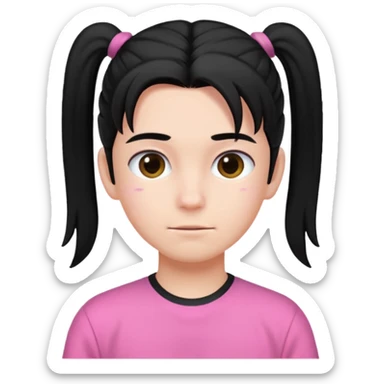 An emoji of a soft boy with black long hair in a poney tale in pink clothes sticker