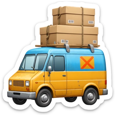 create a realistic emoji of packages wich got stabalised by ropes in a logistic van sticker