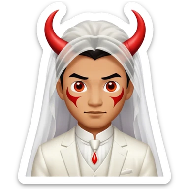 an asian male bride with the face of devil in wedding dress sticker