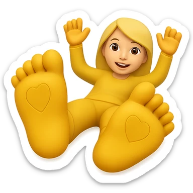 Make the emoji's feet much bigger, lying down with feet visible. Remove the background. The emoji style should be preserved as in the original image. sticker
