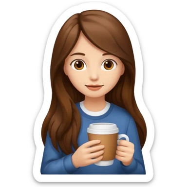 Brown long haired girl with cup of coffee sticker