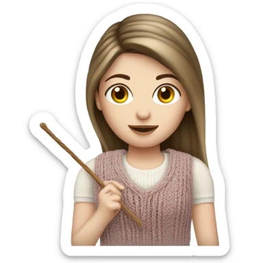 White brunette straight hair woman knitting  sticker