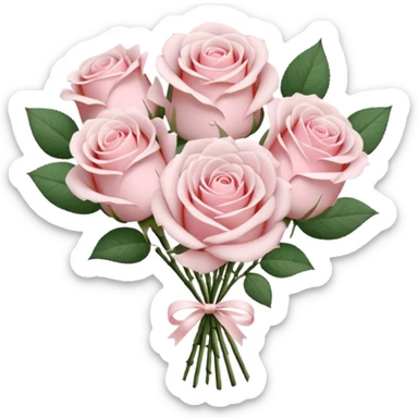 A bouquet of pale pink roses in white packaging sticker