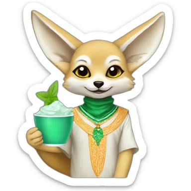 Algerian fennec wearing algerian clothes holding cup of mint tee sticker