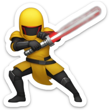 yellow among us holding red lightsaber sticker
