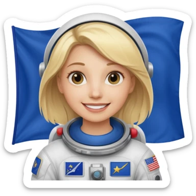 blonde female stronaut holding blue flag sticker