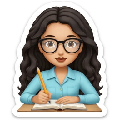 a pretty tan bratz girl with black wavy long hair studying sticker