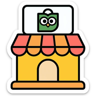 store with Tokopedia logo in pastel colors, colored icon style with black outline sticker