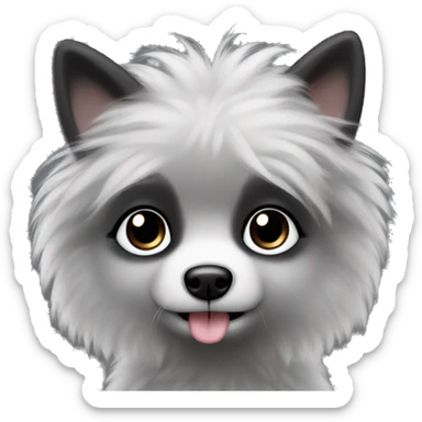 small fluffy grey dog with fluffy black ears and black around both eyes like a raccoon with big cute eyes and girly  sticker
