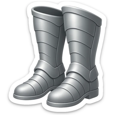 Create matching silver plate boots in the same style as the platebody and platelegs shown in the references. Use the very light silver color of the platelegs. Remove all gold and gems from the boots. The style should match the emoji style with a transparent background. sticker